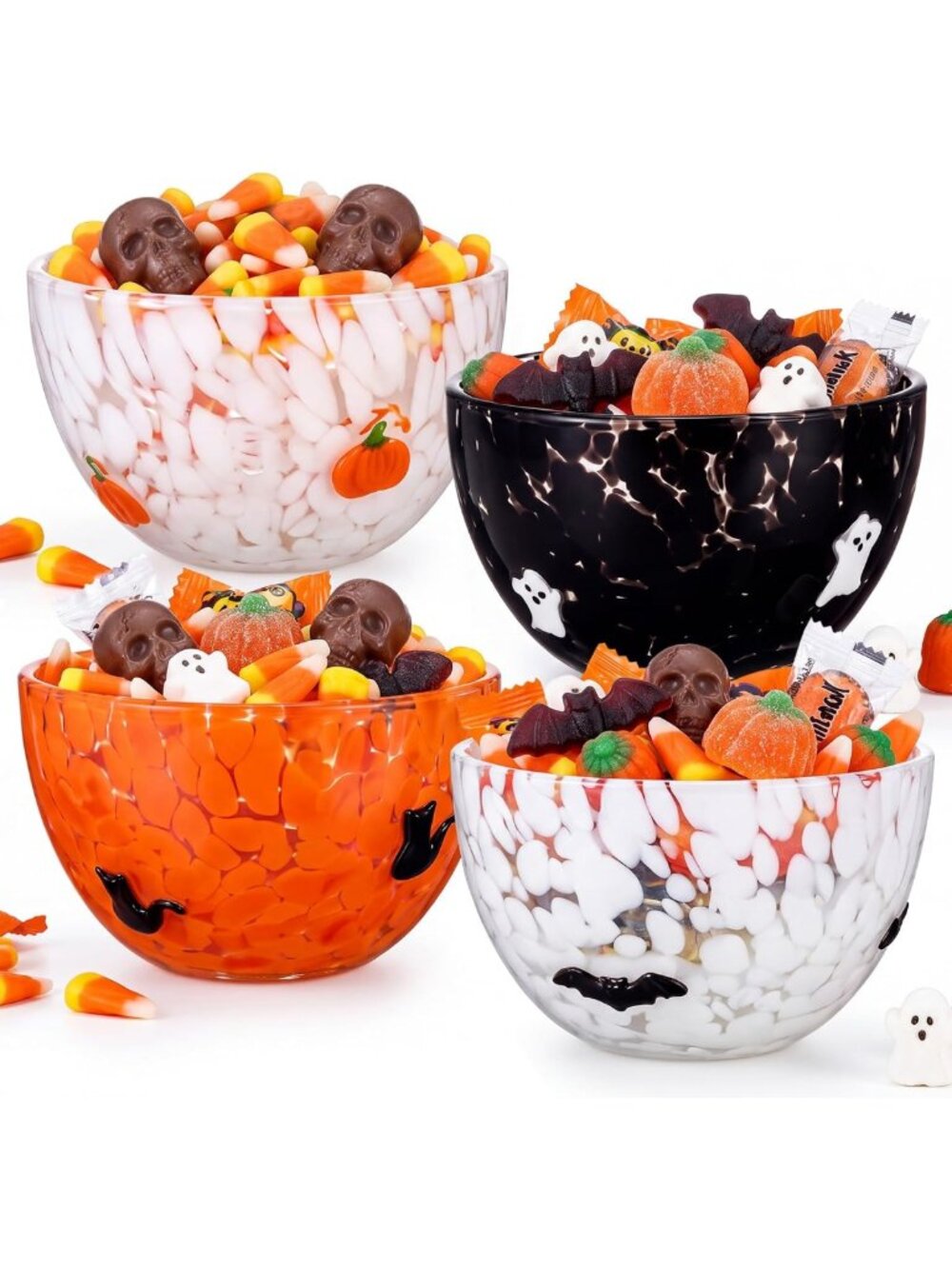 Halloween Snack Bowls Set of 4 - 14oz Pumpkin, Ghost, Bat, Cat - Party Decor